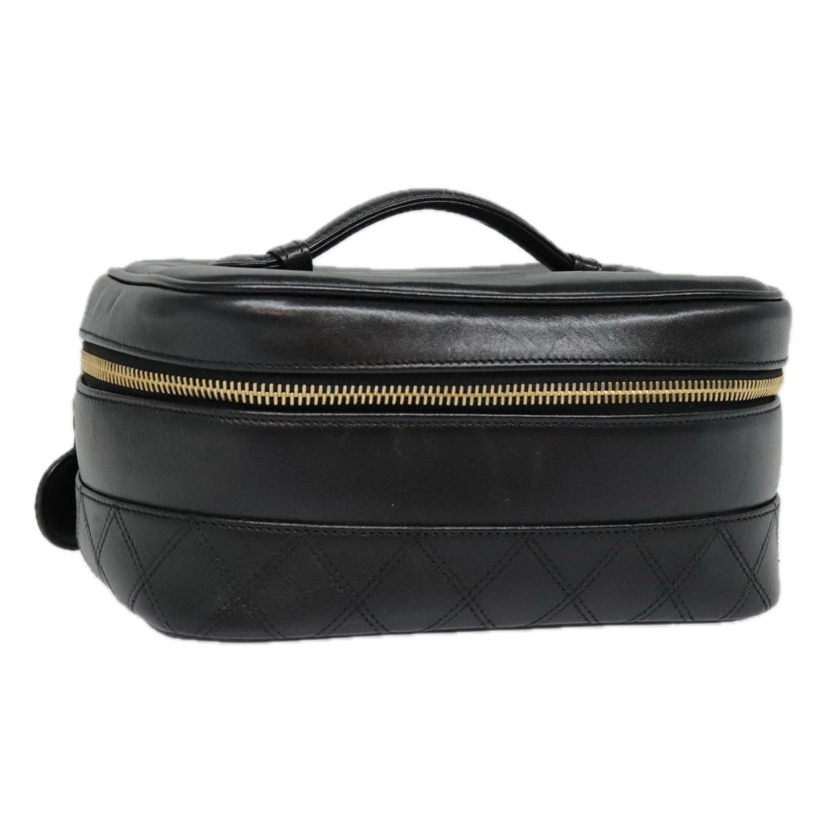 CHANEL Vanity Bicolore Pouch Leather Black Gold CC 93452