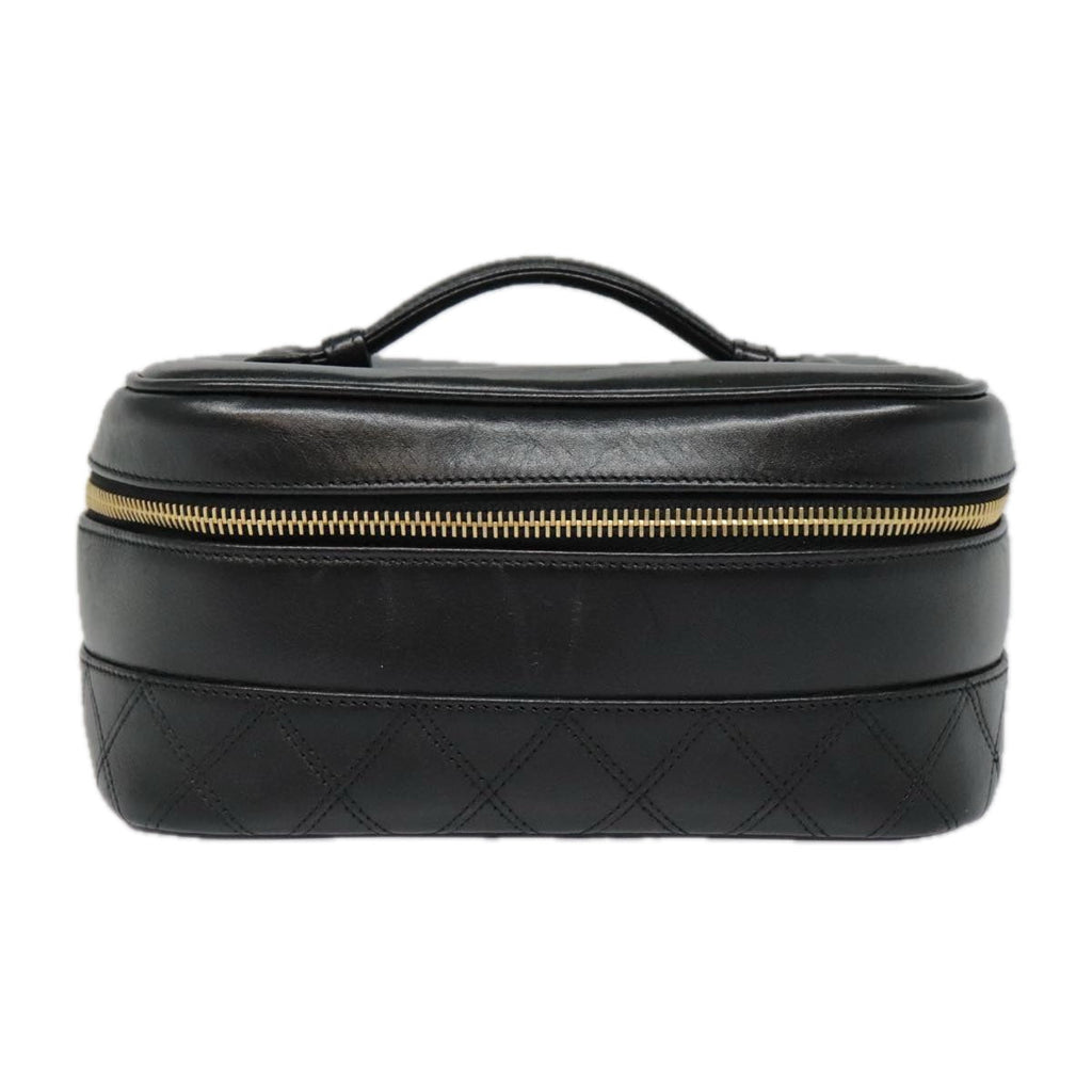 CHANEL Vanity Bicolore Pouch Leather Black Gold CC 93452
