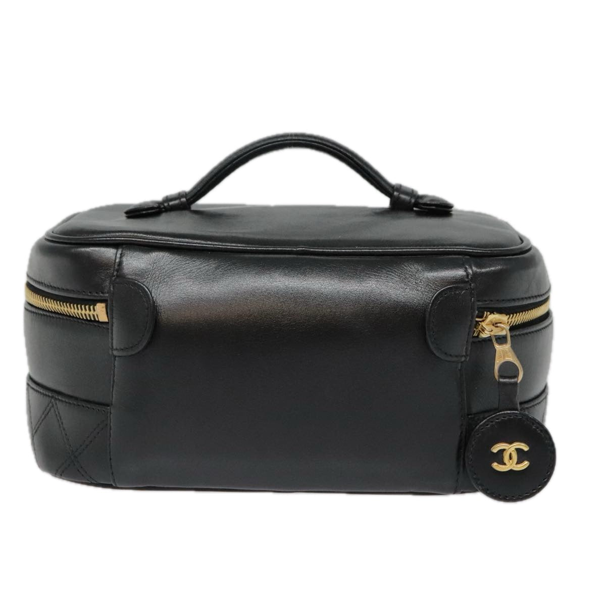 CHANEL Vanity Bicolore Pouch Leather Black Gold CC 93452