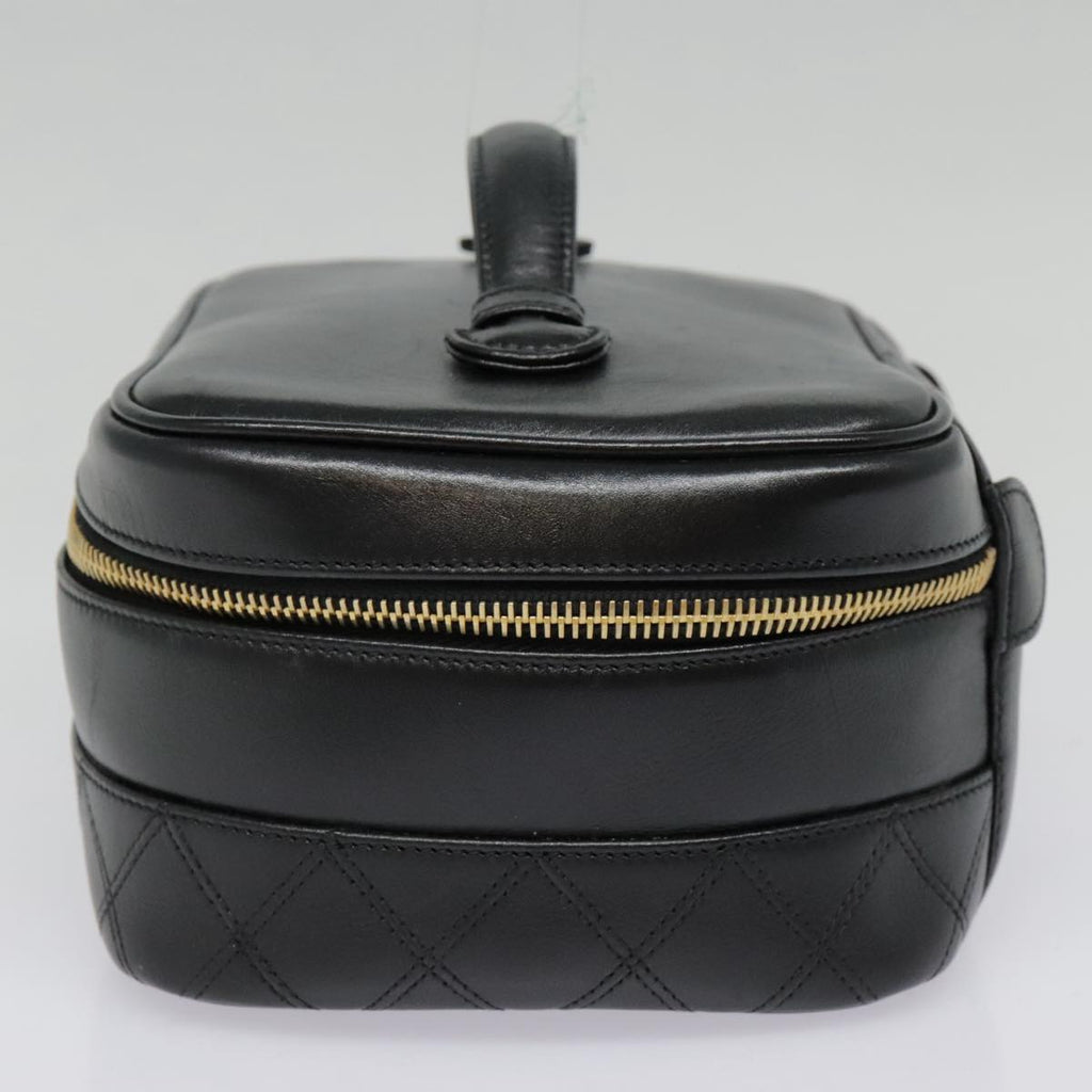 CHANEL Vanity Bicolore Pouch Leather Black Gold CC 93452