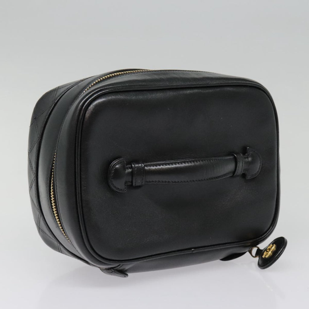 CHANEL Vanity Bicolore Pouch Leather Black Gold CC 93452