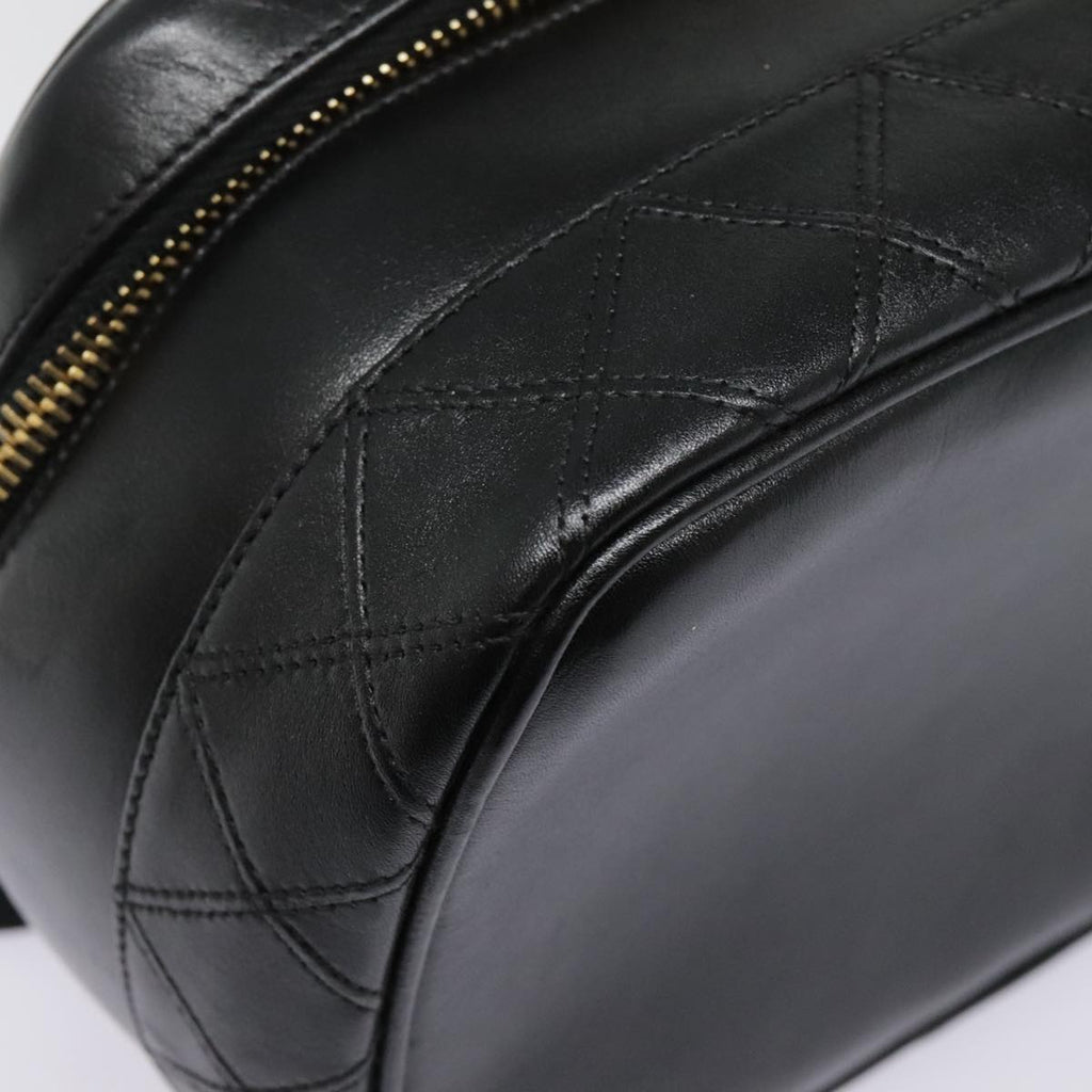 CHANEL Vanity Bicolore Pouch Leather Black Gold CC 93452