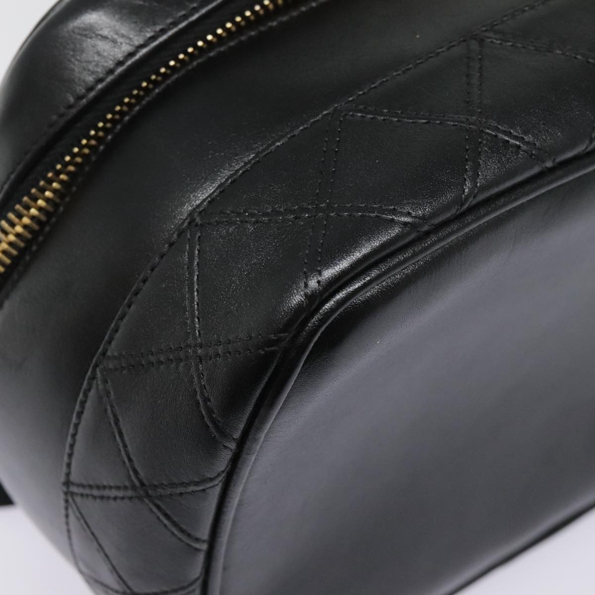 CHANEL Vanity Bicolore Pouch Leather Black Gold CC 93452