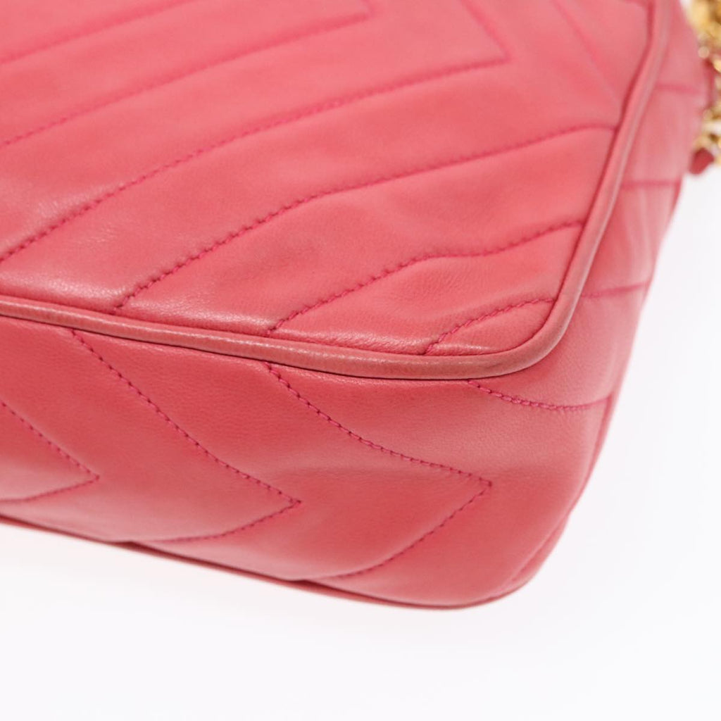 CHANEL Chain Shoulder Bag Lamb Skin Gold Pink CC 93604