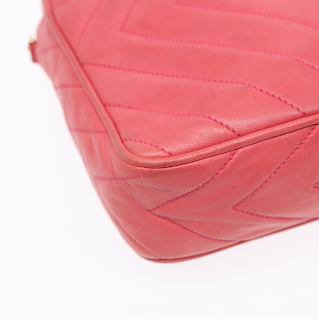CHANEL Chain Shoulder Bag Lamb Skin Gold Pink CC 93604