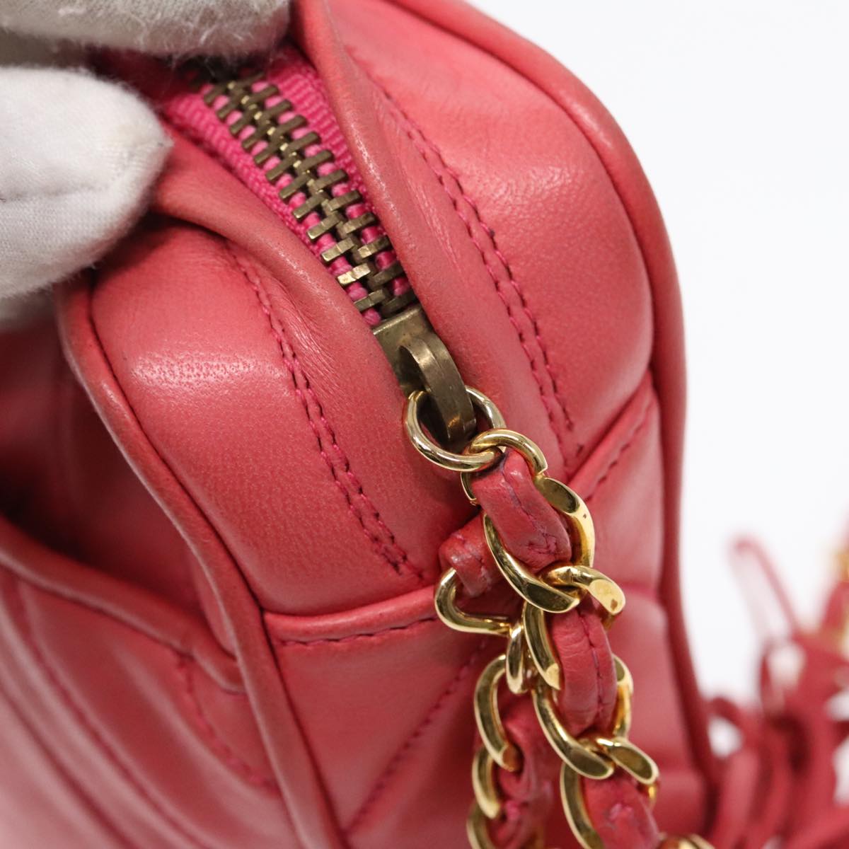 CHANEL Chain Shoulder Bag Lamb Skin Gold Pink CC 93604