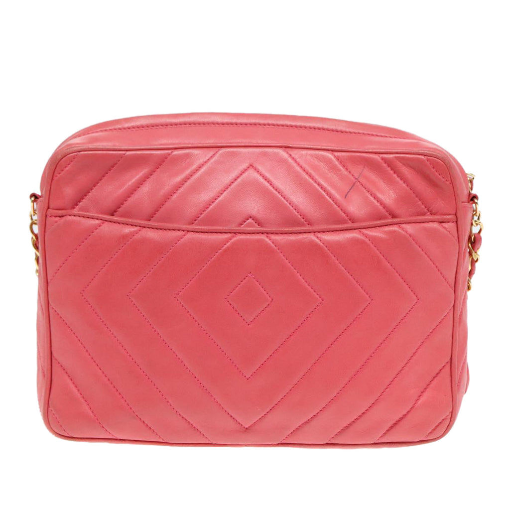 CHANEL Chain Shoulder Bag Lamb Skin Gold Pink CC 93604
