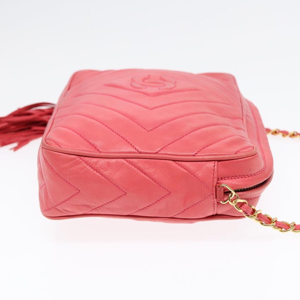 CHANEL Chain Shoulder Bag Lamb Skin Gold Pink CC 93604