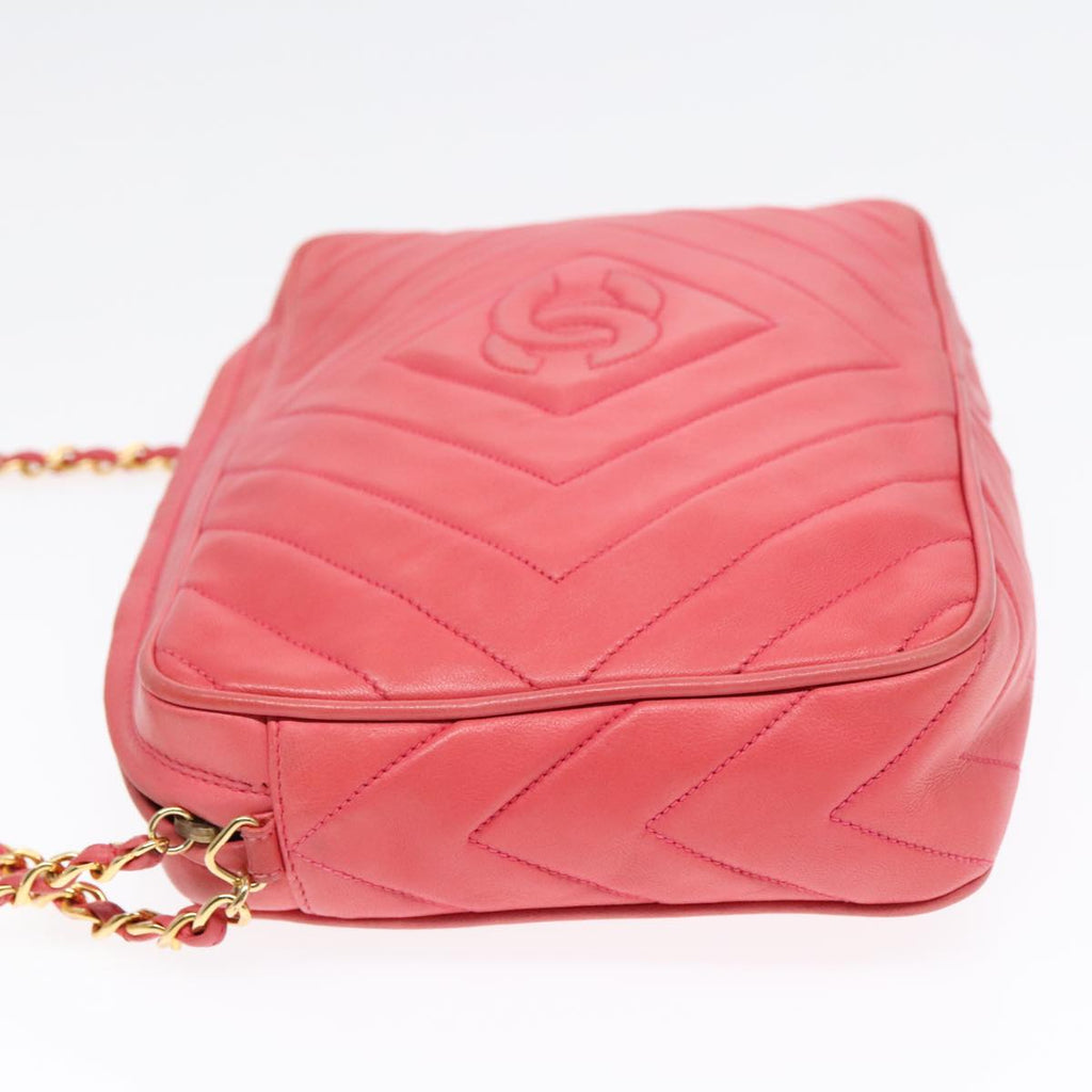 CHANEL Chain Shoulder Bag Lamb Skin Gold Pink CC 93604