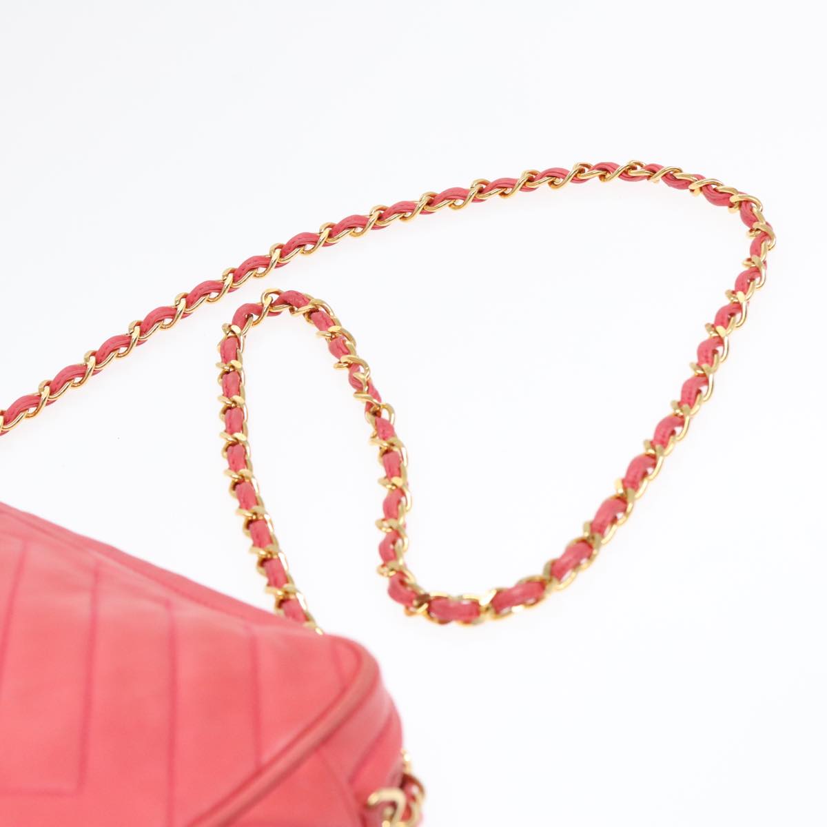 CHANEL Chain Shoulder Bag Lamb Skin Gold Pink CC 93604