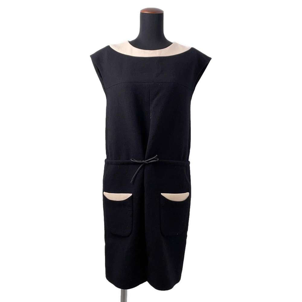 CHANEL Sleeveless dress Size 34 White/BlackP44316 Wool 99% Polyurethane1%
