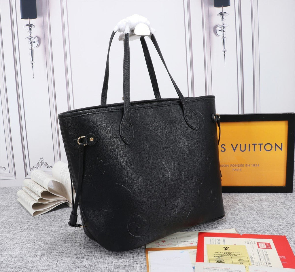 Louis Vuitton Neverfull MM Tote Bag Monogram Empreinte Black For Women Handbags, Shoulder Bags 12.2in/31cm LV M45685