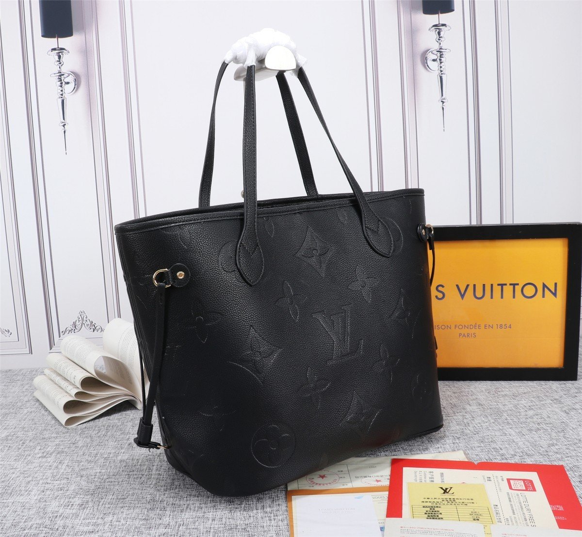 Louis Vuitton Neverfull MM Tote Bag Monogram Empreinte Black For Women Handbags, Shoulder Bags 12.2in/31cm LV M45685