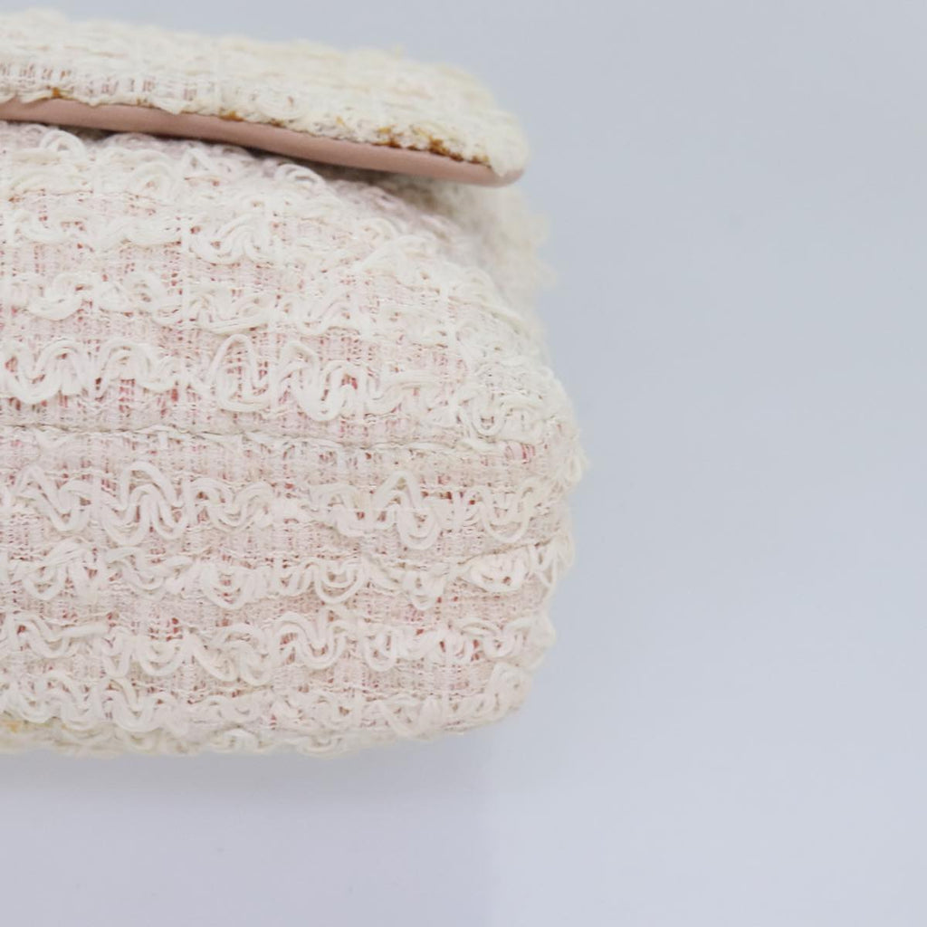 CHANEL Matelasse Chain Shoulder Bag tweed White Pink CC 93801A
