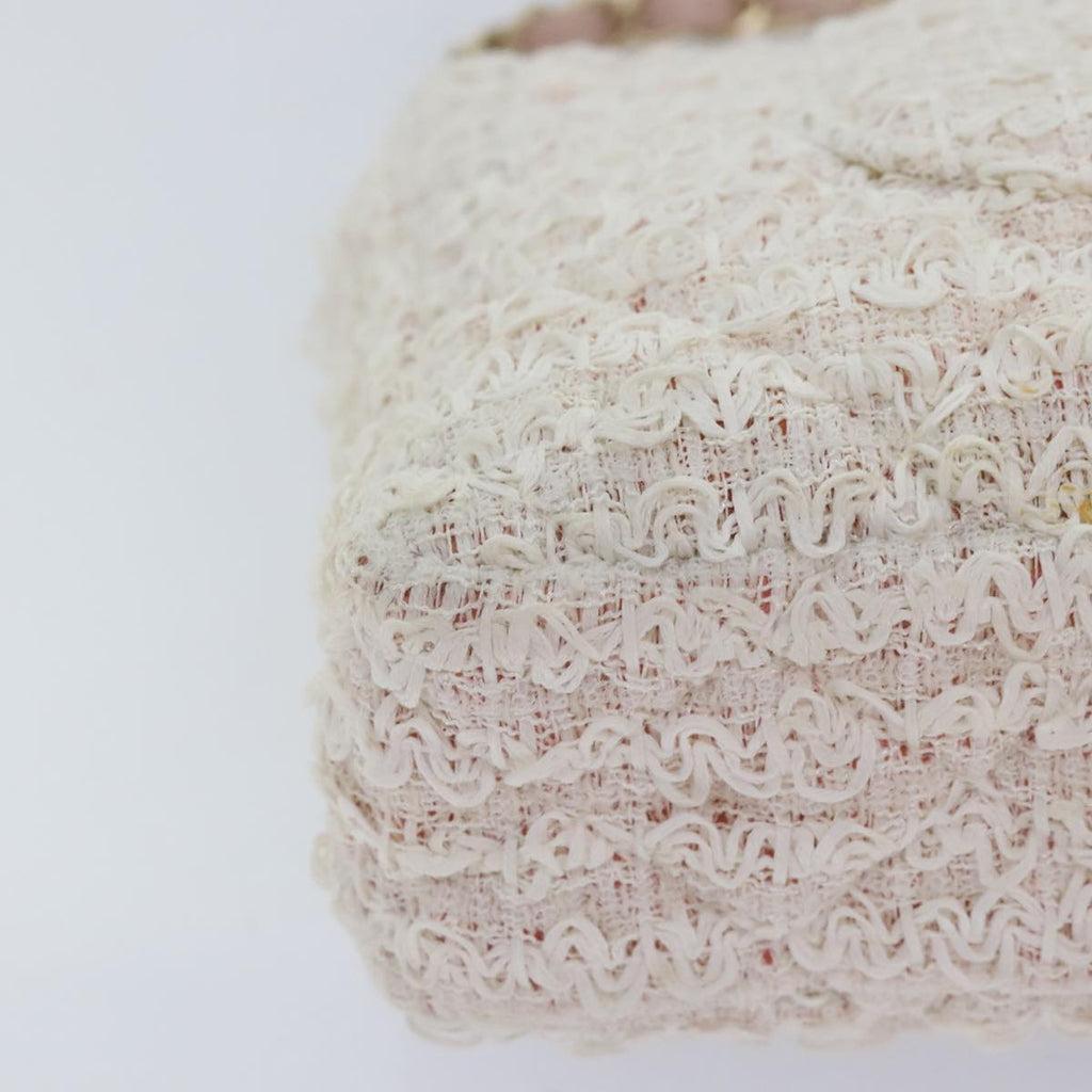 CHANEL Matelasse Chain Shoulder Bag tweed White Pink CC 93801A