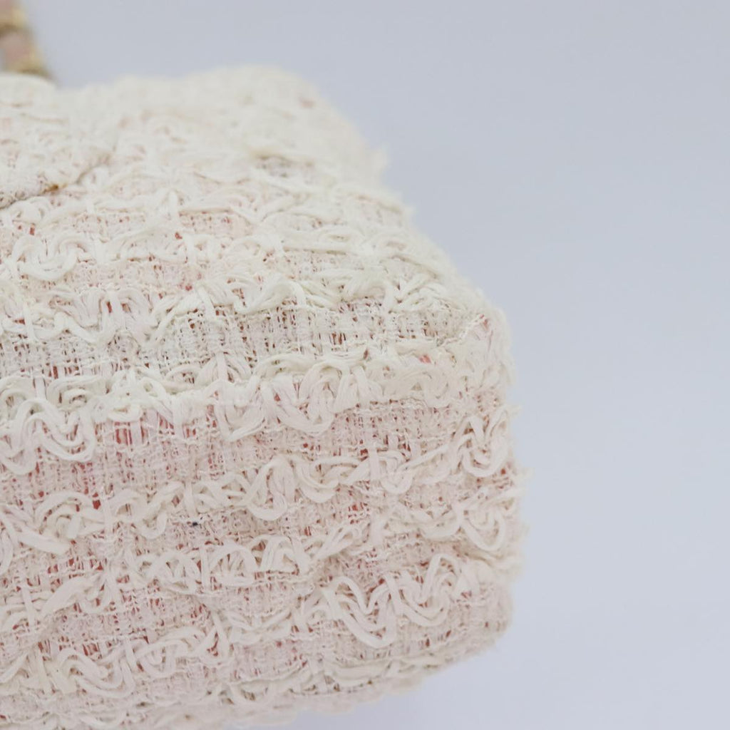 CHANEL Matelasse Chain Shoulder Bag tweed White Pink CC 93801A