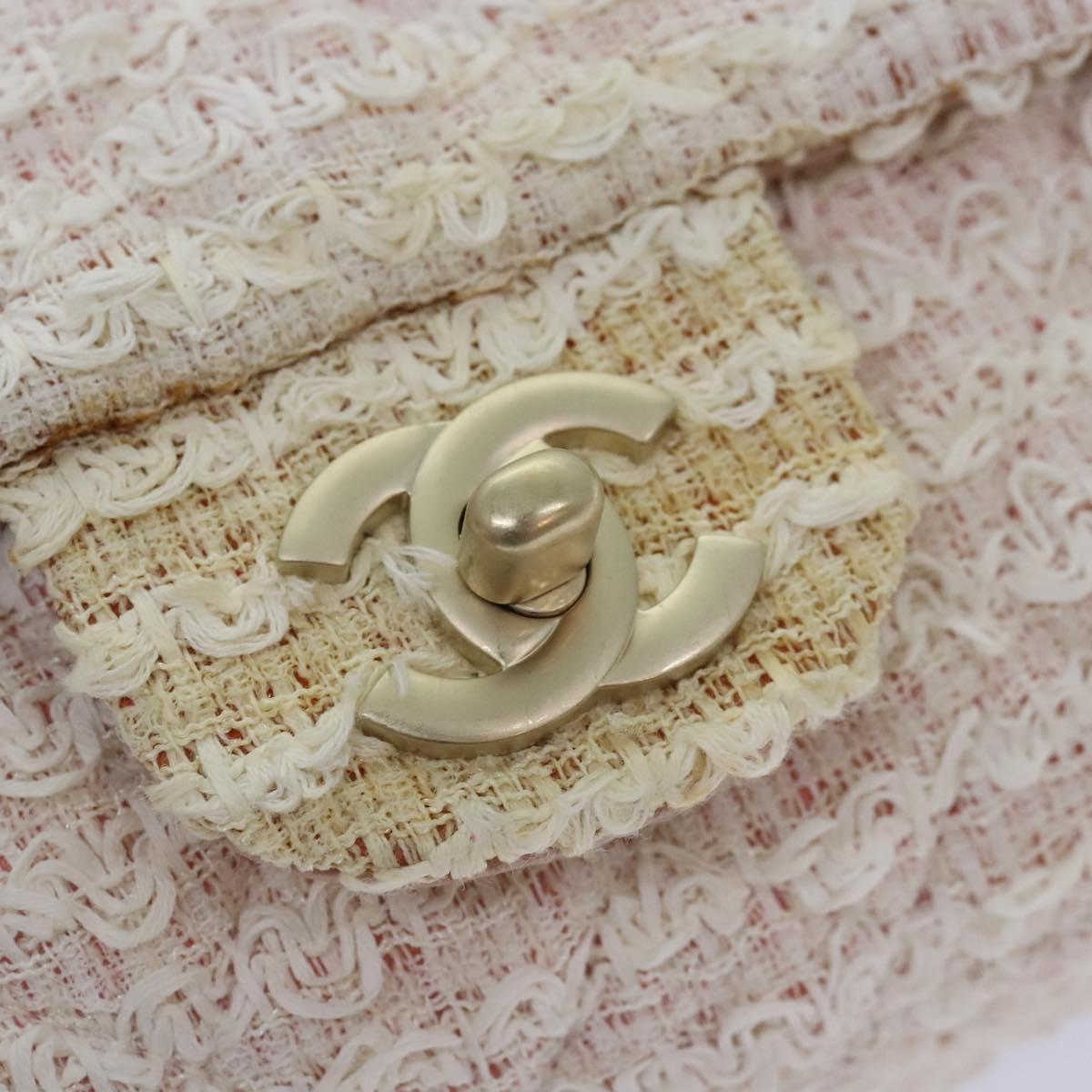 CHANEL Matelasse Chain Shoulder Bag tweed White Pink CC 93801A