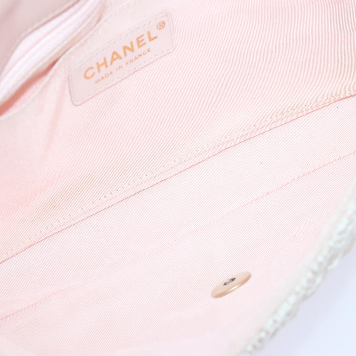 CHANEL Matelasse Chain Shoulder Bag tweed White Pink CC 93801A