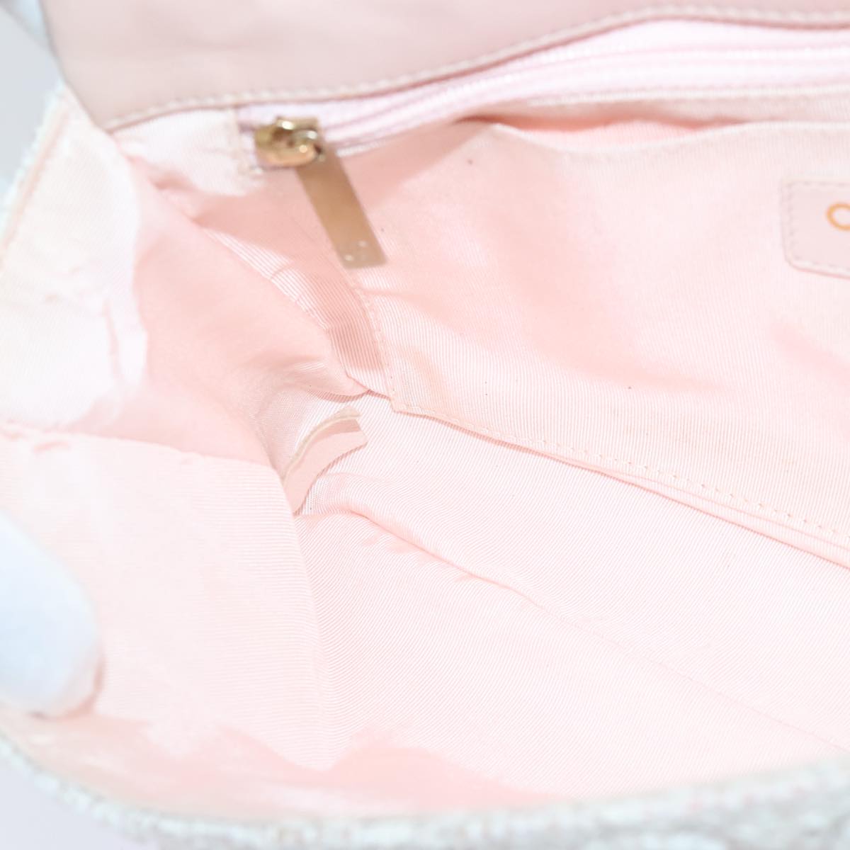 CHANEL Matelasse Chain Shoulder Bag tweed White Pink CC 93801A