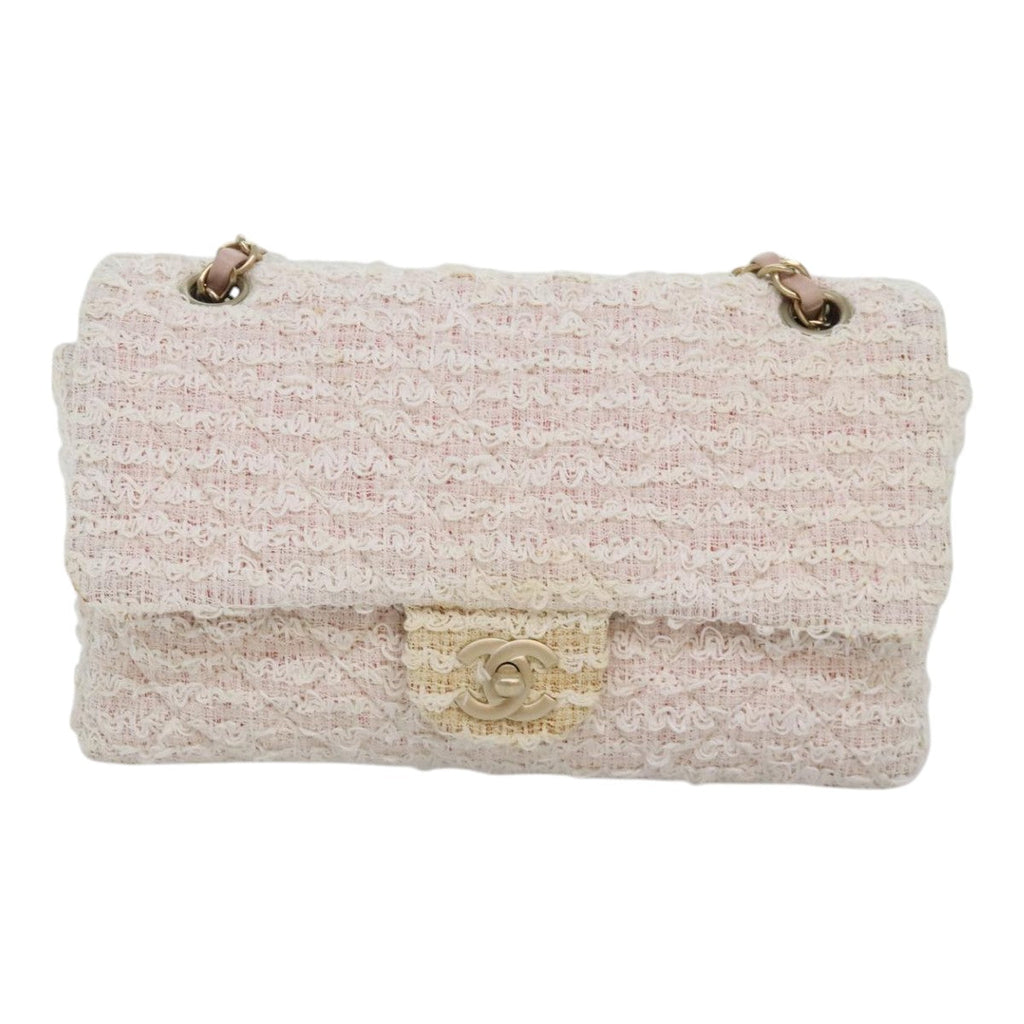 CHANEL Matelasse Chain Shoulder Bag tweed White Pink CC 93801A