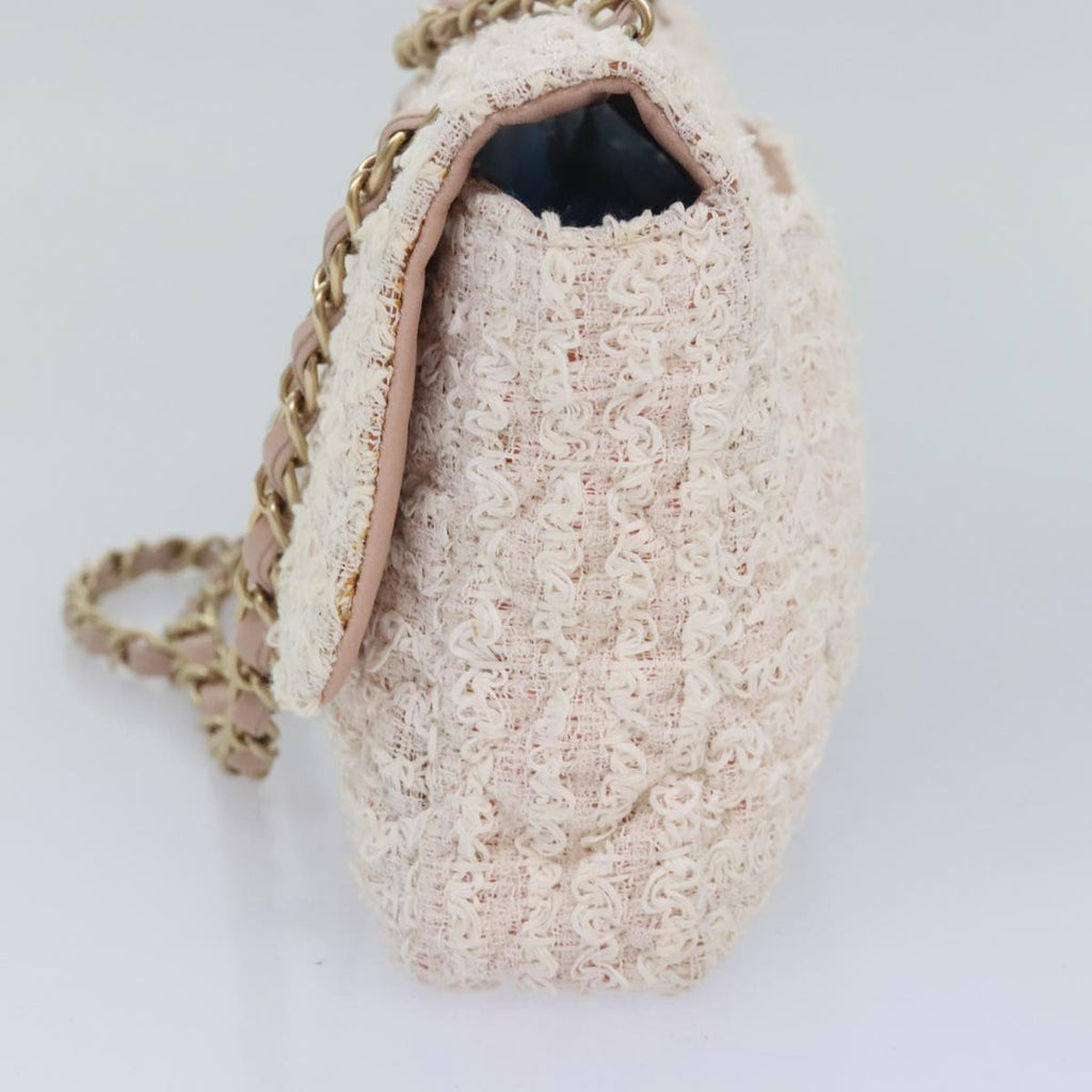 CHANEL Matelasse Chain Shoulder Bag tweed White Pink CC 93801A