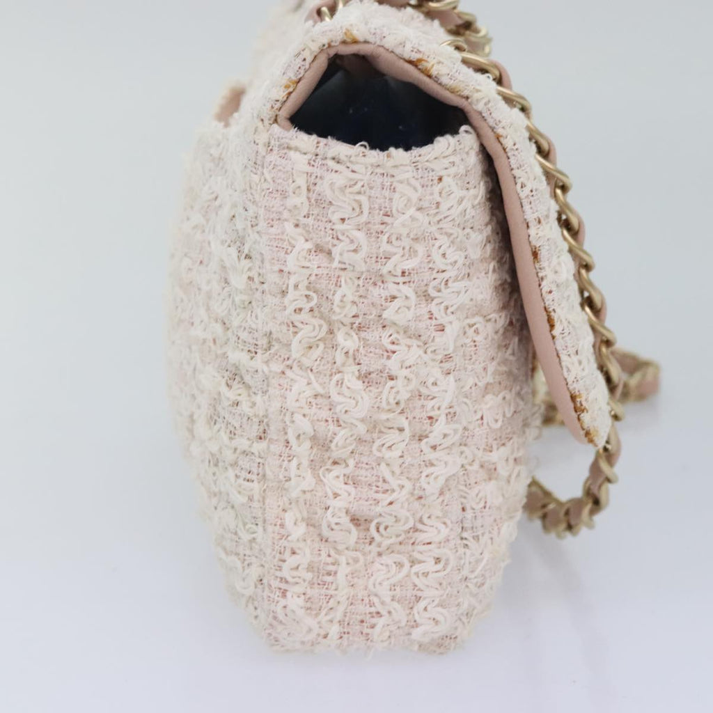 CHANEL Matelasse Chain Shoulder Bag tweed White Pink CC 93801A