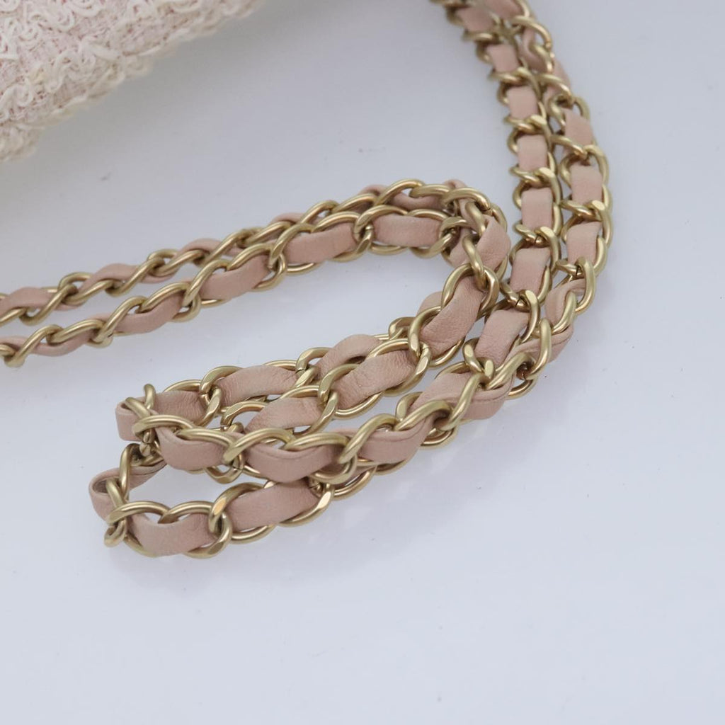 CHANEL Matelasse Chain Shoulder Bag tweed White Pink CC 93801A
