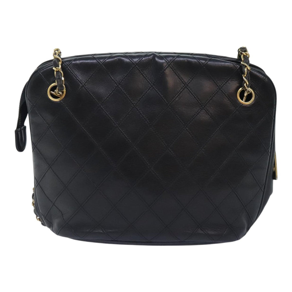 CHANEL Chain Tote Bag Lamb Skin Black Gold CC 93802