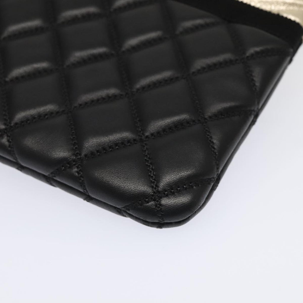 CHANEL Clutch Bag Leather Black Gold CC 93804A
