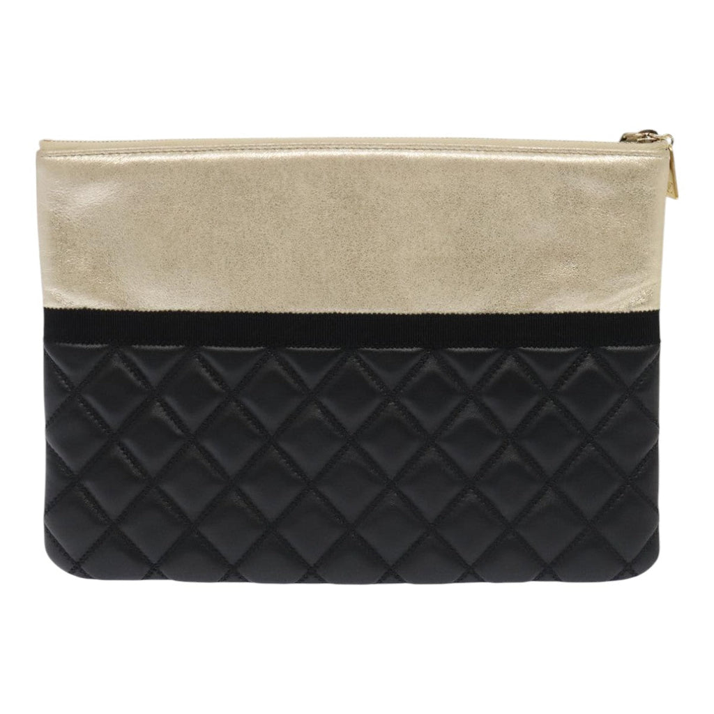 CHANEL Clutch Bag Leather Black Gold CC 93804A