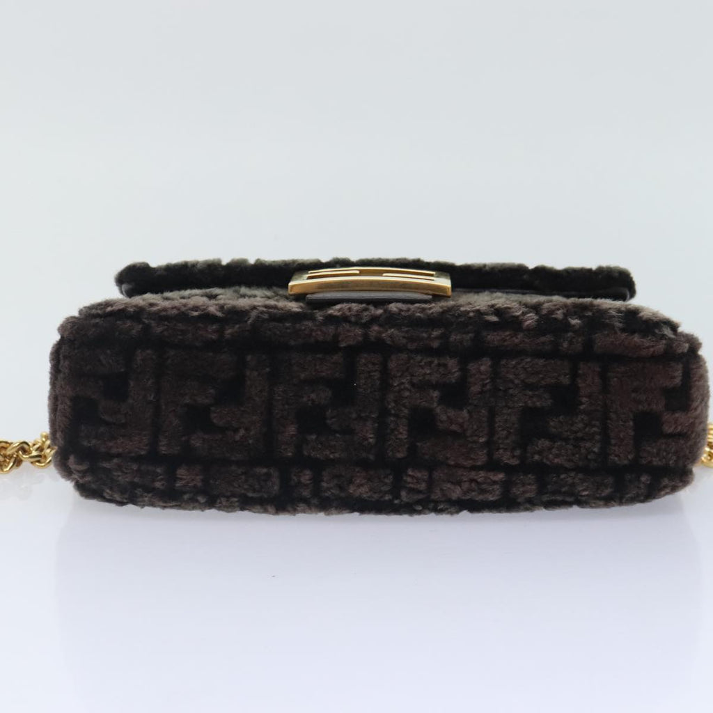 FENDI Zucca Canvas Chain Mamma Baguette Shoulder Bag Brown Gold 93830S