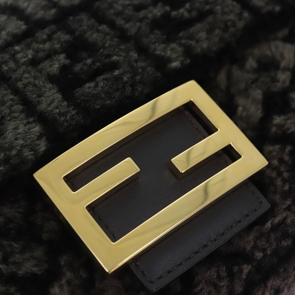 FENDI Zucca Canvas Chain Mamma Baguette Shoulder Bag Brown Gold 93830S