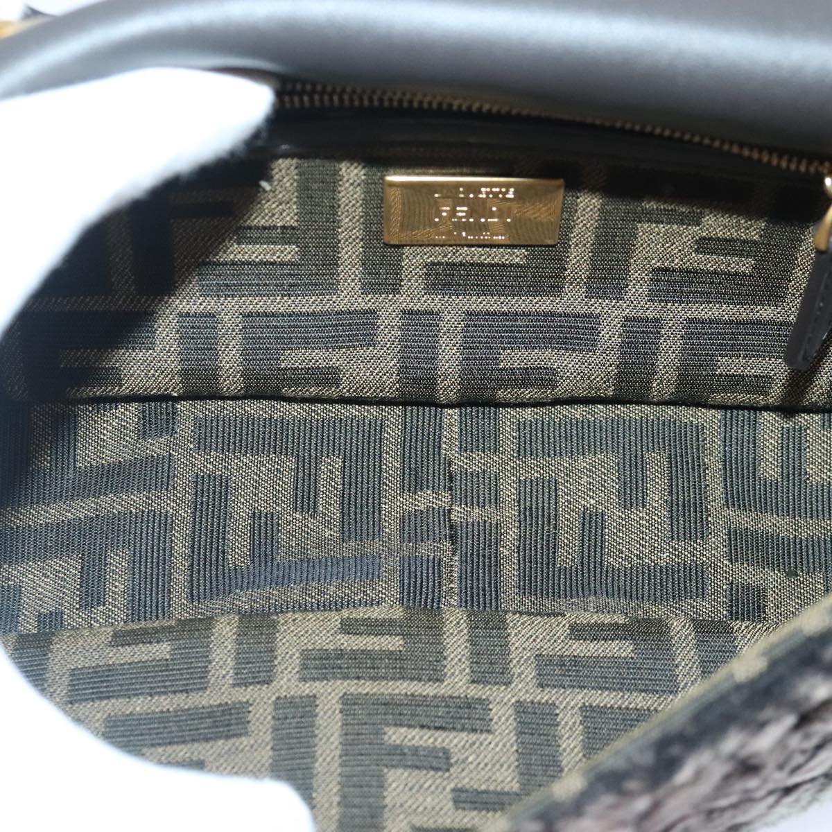 FENDI Zucca Canvas Chain Mamma Baguette Shoulder Bag Brown Gold 93830S