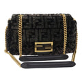 FENDI Zucca Canvas Chain Mamma Baguette Shoulder Bag Brown Gold 93830S