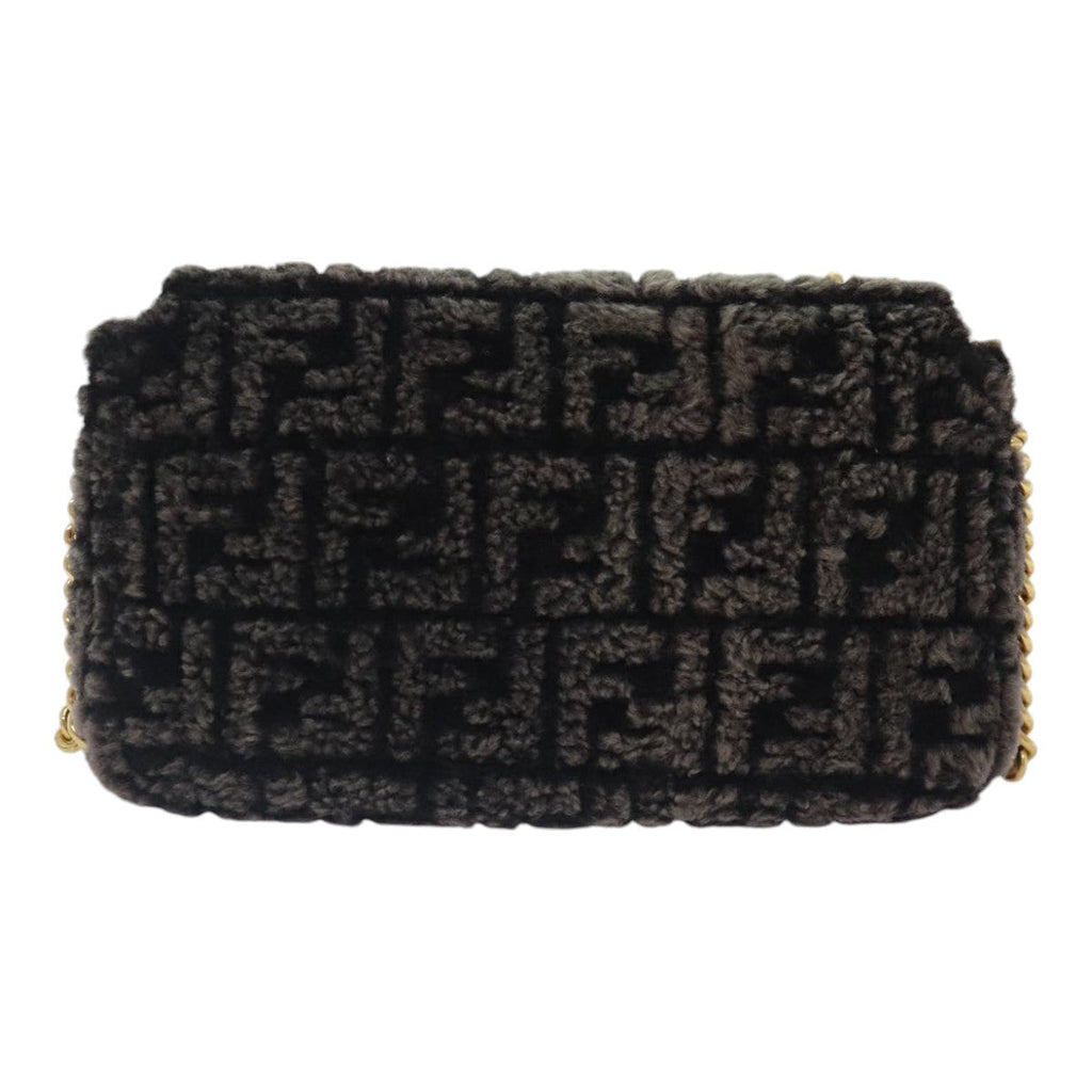 FENDI Zucca Canvas Chain Mamma Baguette Shoulder Bag Brown Gold 93830S