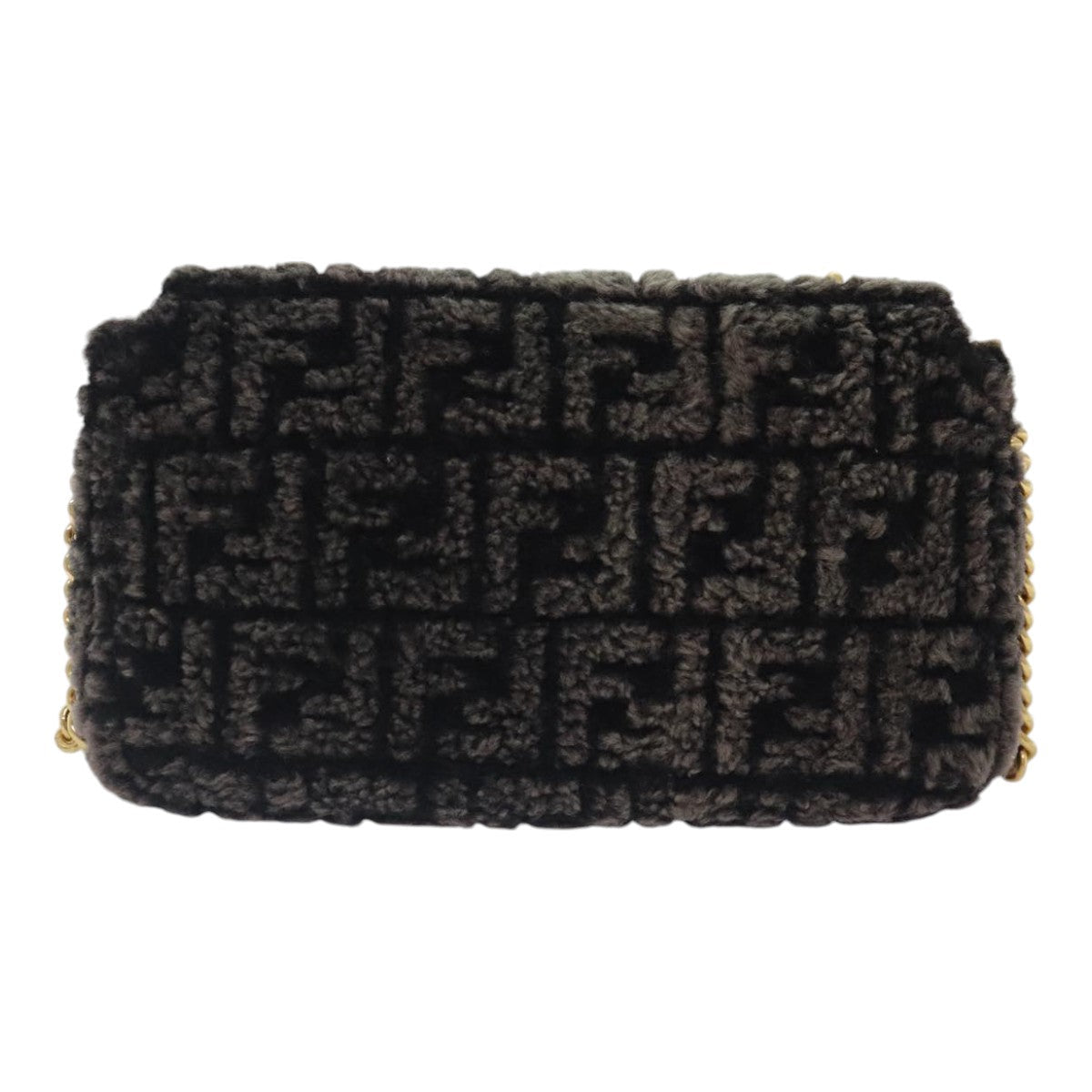 FENDI Zucca Canvas Chain Mamma Baguette Shoulder Bag Brown Gold 93830S