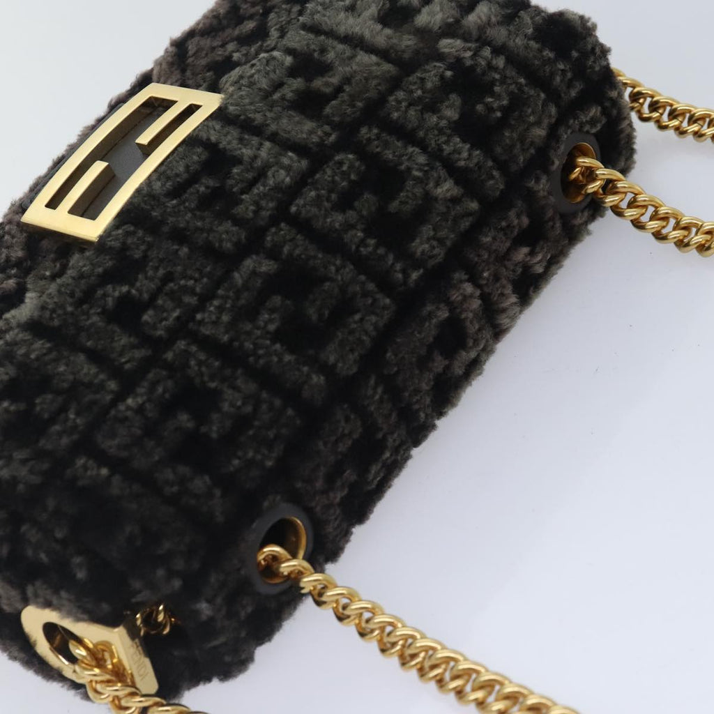 FENDI Zucca Canvas Chain Mamma Baguette Shoulder Bag Brown Gold 93830S
