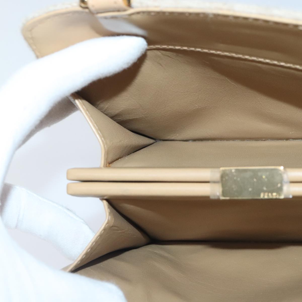 FENDI Zucca Canvas Hand Bag Beige Gold 93833A