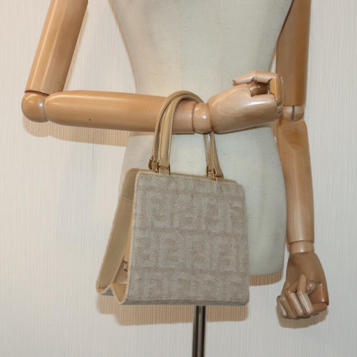 FENDI Zucca Canvas Hand Bag Beige Gold 93833A