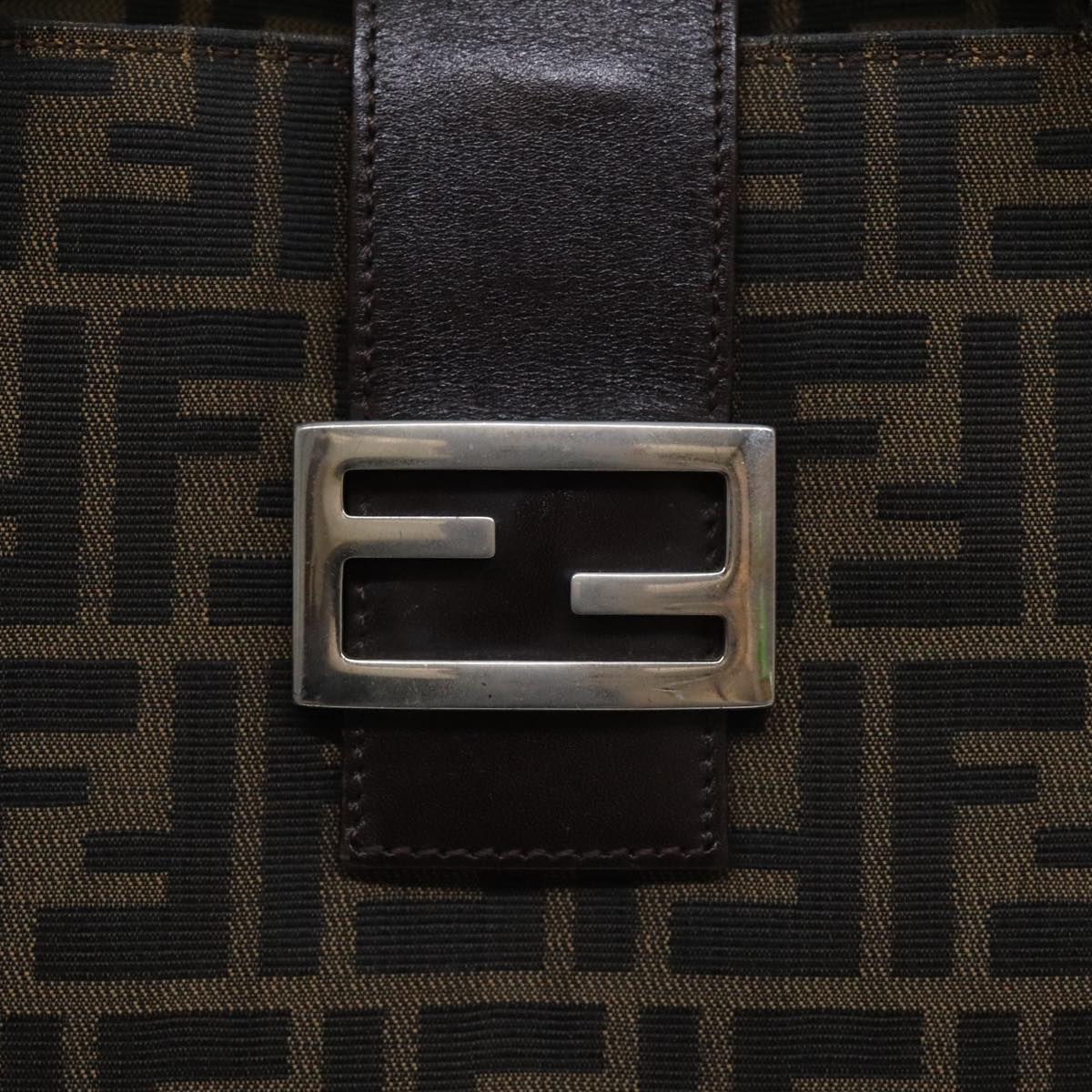 FENDI Zucca Canvas Shoulder Bag Black Silver Brown 93885
