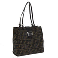 FENDI Zucca Canvas Shoulder Bag Black Silver Brown 93885