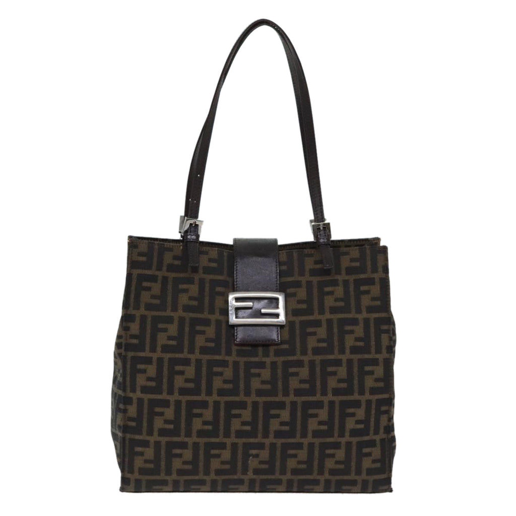 FENDI Zucca Canvas Shoulder Bag Black Silver Brown 93885