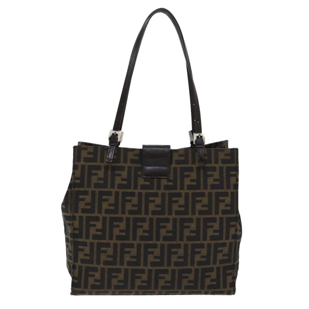 FENDI Zucca Canvas Shoulder Bag Black Silver Brown 93885