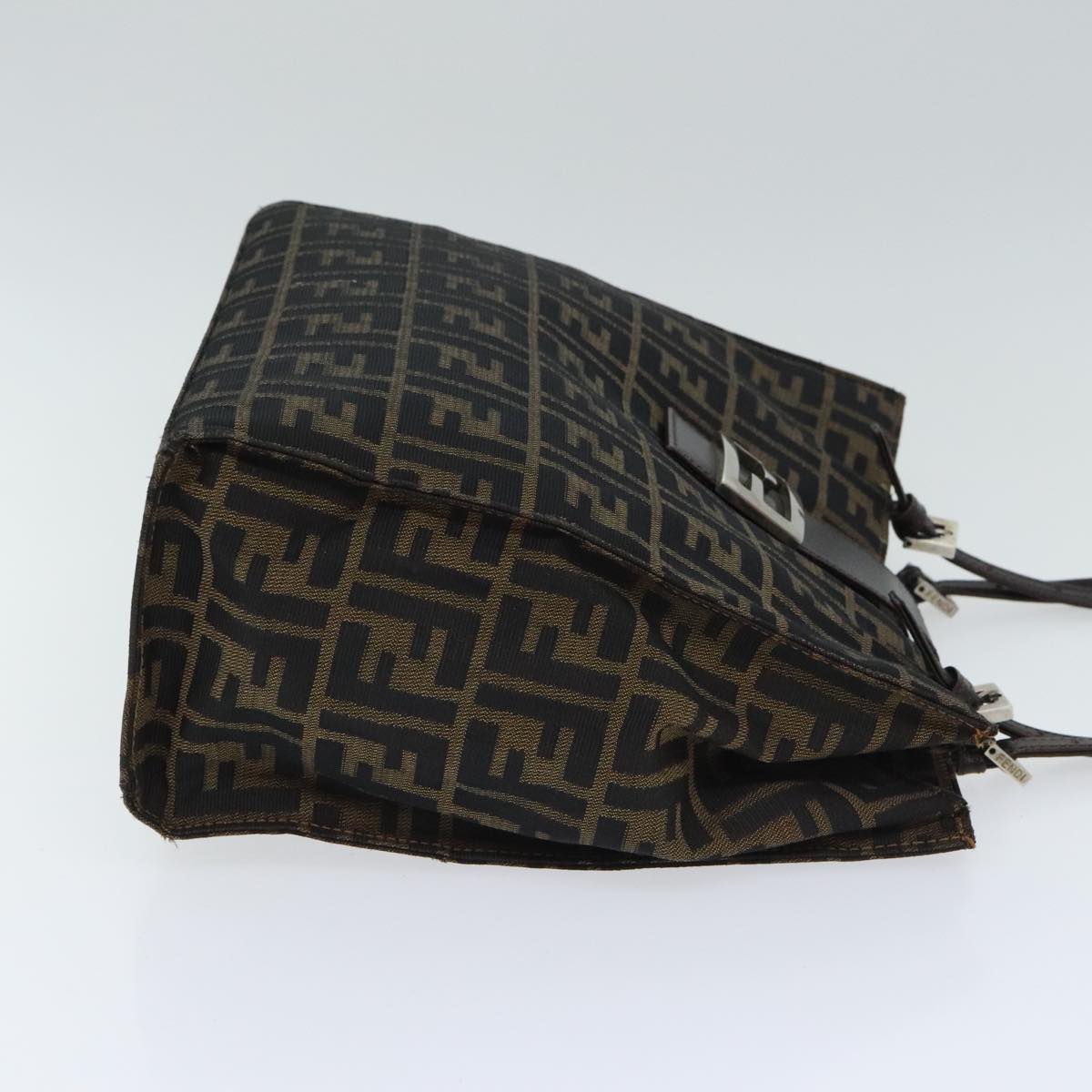 FENDI Zucca Canvas Shoulder Bag Black Silver Brown 93885