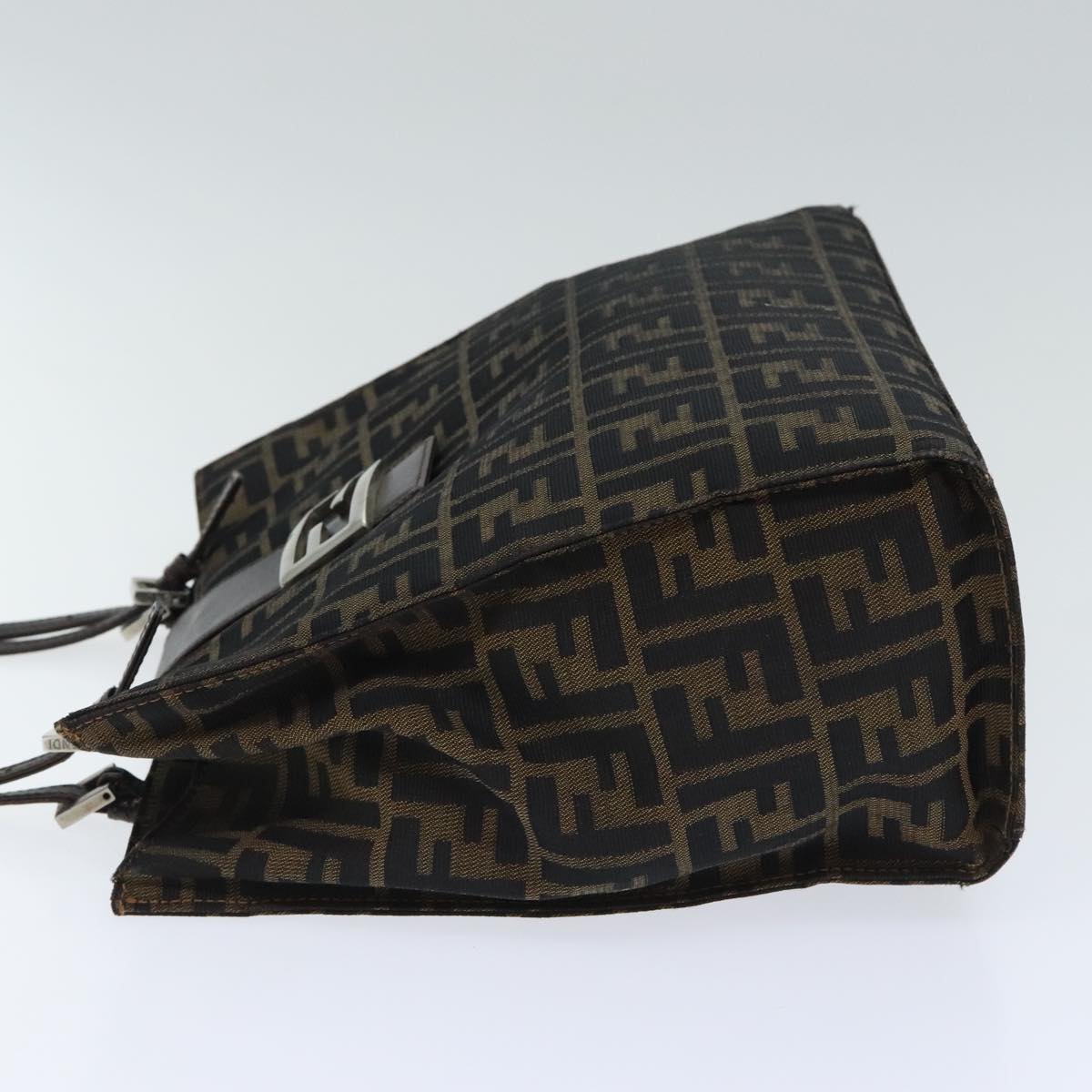 FENDI Zucca Canvas Shoulder Bag Black Silver Brown 93885