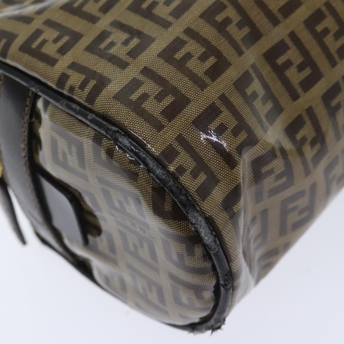 FENDI Zucchino Canvas Hand Bag Brown Gold 93886