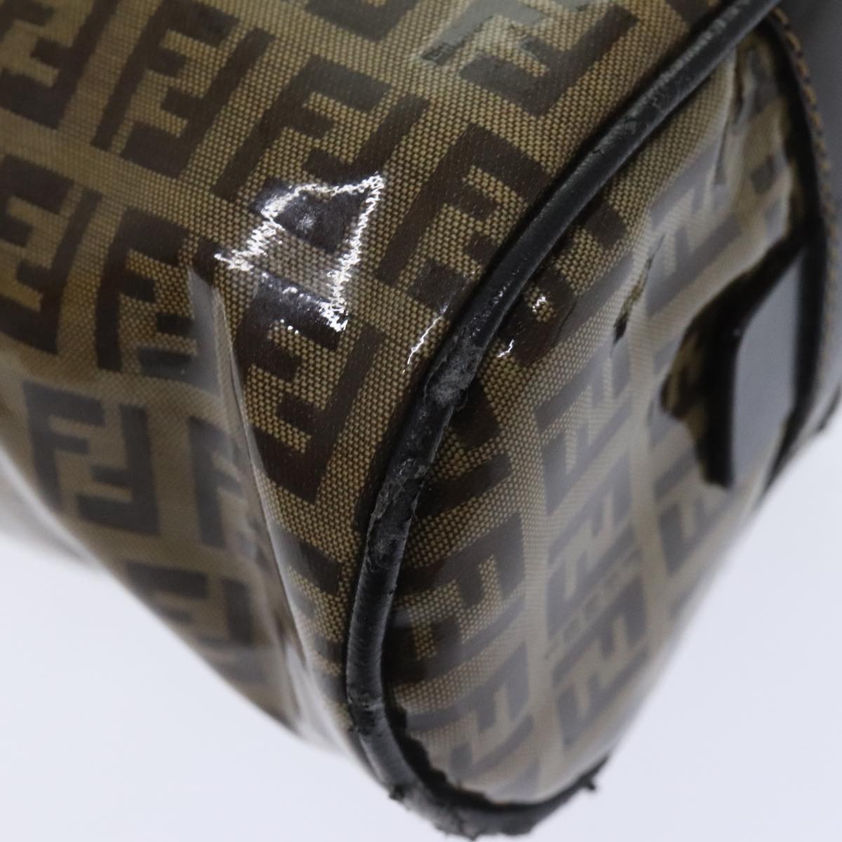 FENDI Zucchino Canvas Hand Bag Brown Gold 93886