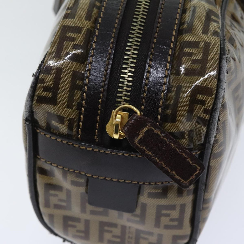 FENDI Zucchino Canvas Hand Bag Brown Gold 93886