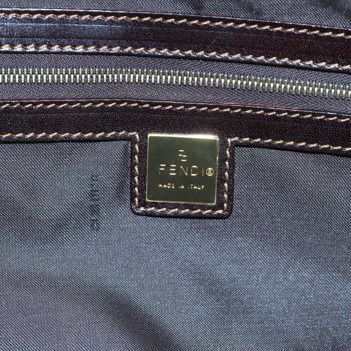 FENDI Zucchino Canvas Hand Bag Brown Gold 93886