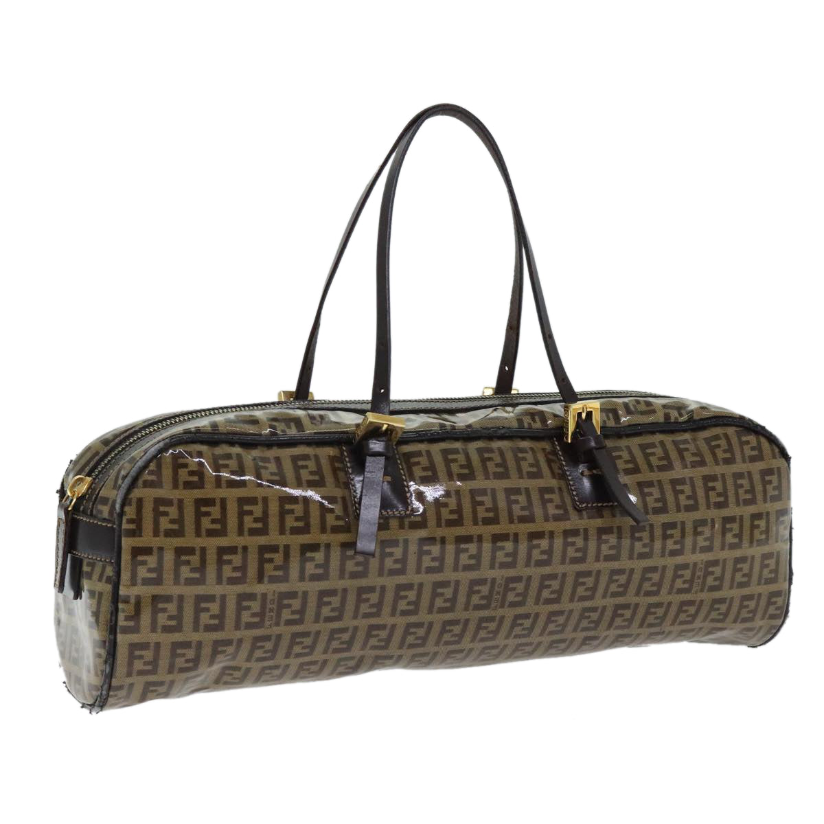 FENDI Zucchino Canvas Hand Bag Brown Gold 93886